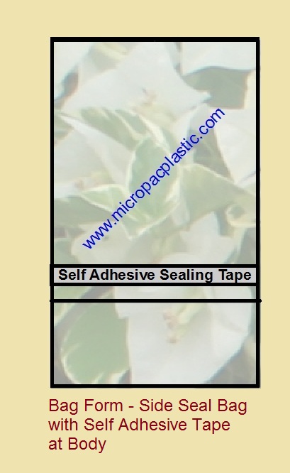 bag form side seal with self adhesive tape at body